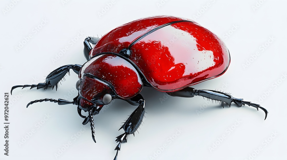 Wall mural 40. a lifelike 3d render of a red beetle with a shiny surface, isolated on a pristine white backgrou