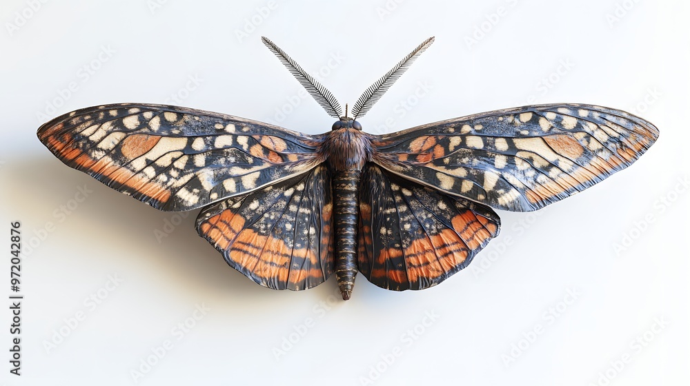 Poster 41. a realistic 3d render of a moth with intricate wing designs, isolated on a pristine white backgr