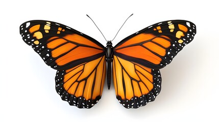 Fototapeta premium 43. A lifelike 3D render of an orange and black Monarch butterfly with spread wings, isolated on a pristine white background