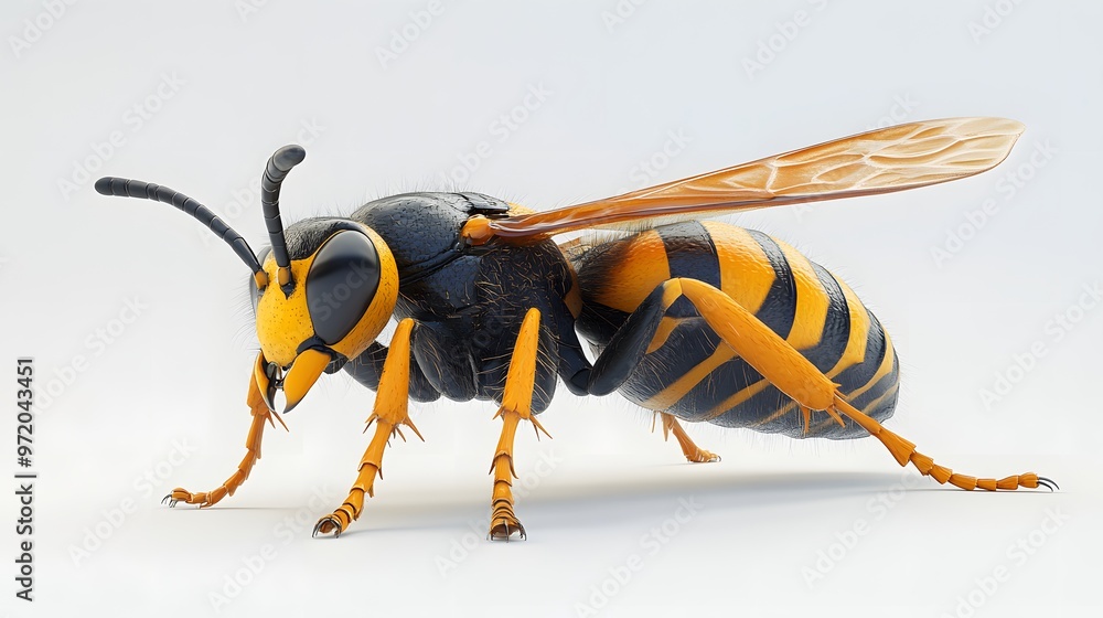 Aufkleber 44. a realistic 3d render of a yellow jacket wasp with visible stripes, isolated on a pristine white