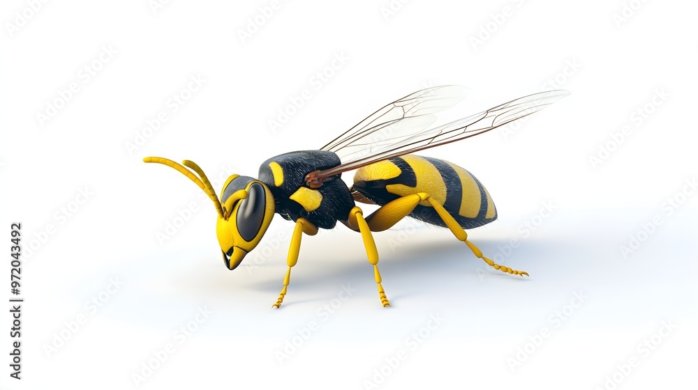 Aufkleber 44. a realistic 3d render of a yellow jacket wasp with visible stripes, isolated on a pristine white