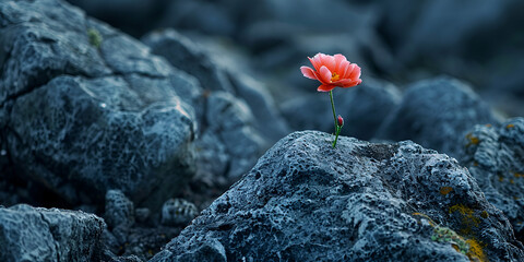 Yellow Flower Sprouting from Rocky Terrain