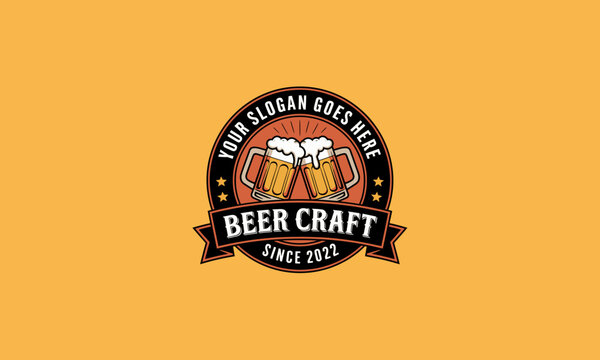 A beer-themed logo with two clinking beer mugs and customizable text.