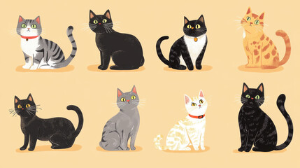 Naklejka premium Cute Cats Illustration.