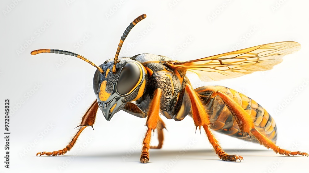 Aufkleber 14. a close-up 3d render of a sleek hornet with detailed patterns, isolated on a pristine white back