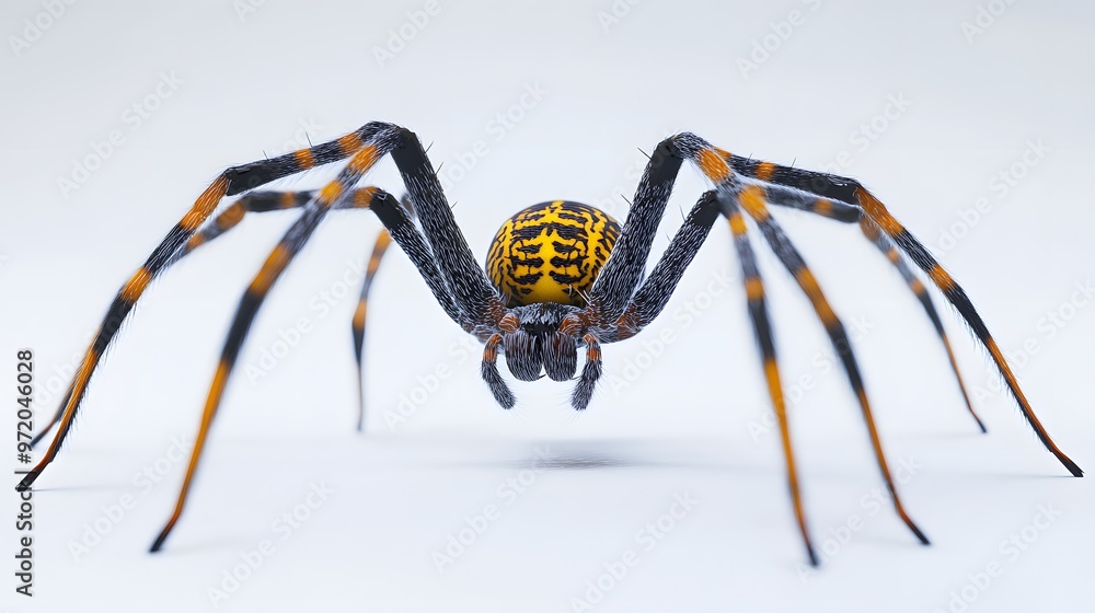 Poster 15. a lifelike 3d render of a golden silk orb-weaver spider, showing its intricate web patterns, iso