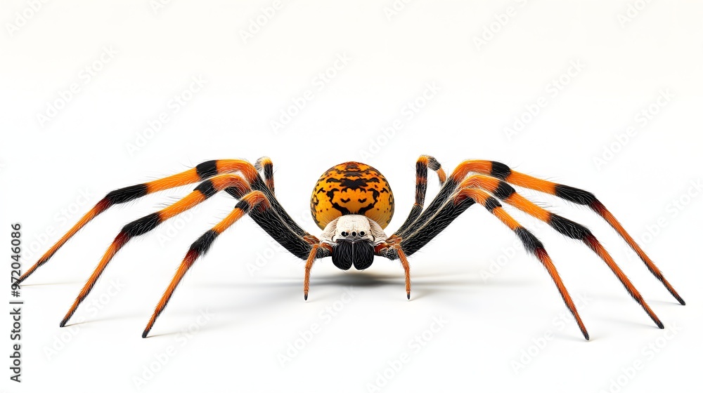Poster 15. a lifelike 3d render of a golden silk orb-weaver spider, showing its intricate web patterns, iso