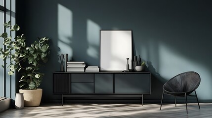 Modern Interior Design with Teal Walls and Black Accents