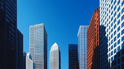 Naklejka premium A Row of Modern Skyscrapers Against a Clear Blue Sky