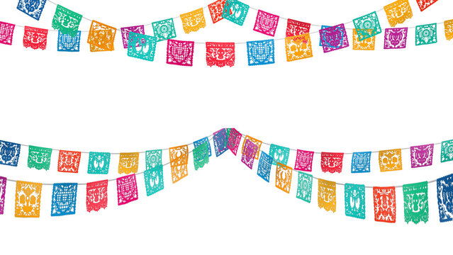 Paper art flags dead festival moving paper Mexican_ Hanging decoration_transparent background_style A_(paper art by AI, composed by human)	
