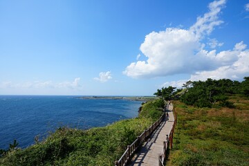 fine walkway at seaside cliff