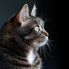 Black striped cat portrait close up, animal photography