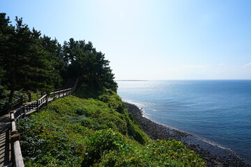fine walkway at seaside cliff