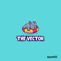 Fototapeta premium Chilling rhinoceros logo, vector, mascot, character, cartoon, illustration, eps10