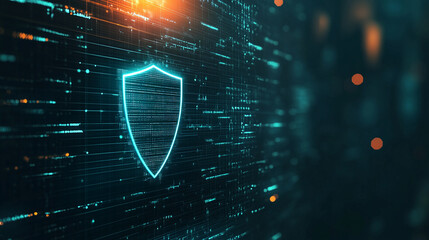 Cybersecurity concept featuring a shield icon on a clean blue background, symbolizing protection, security, and digital safety