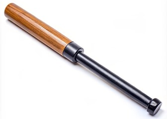 Fototapeta premium A police officer's trusted companion, crafted from durable wood, features a sturdy black rubber handle and a metallic tip for added force and precision.