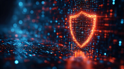 Cybersecurity concept featuring a shield icon on a clean blue background, symbolizing protection, security, and digital safety