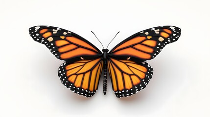 Fototapeta premium 1. A realistic 3D render of a colorful Monarch butterfly, wings spread wide, isolated on a pristine white background