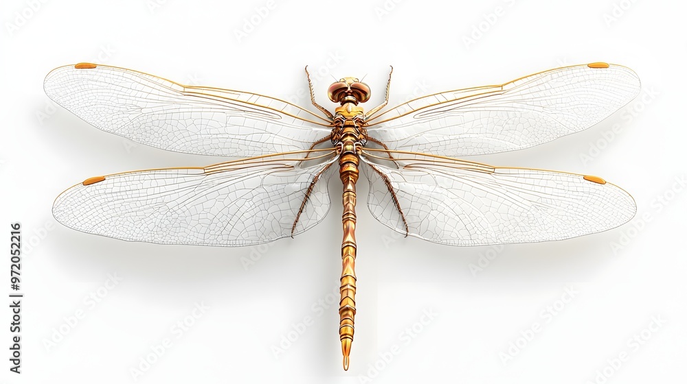Poster 3. a lifelike 3d render of a translucent dragonfly with intricate wing patterns, isolated on a prist