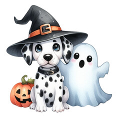 Cute Dog Halloween clipart watercolor 