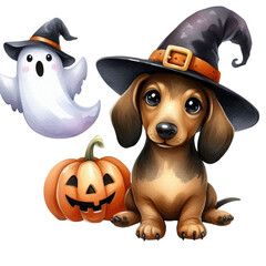 Cute Dog Halloween clipart watercolor 