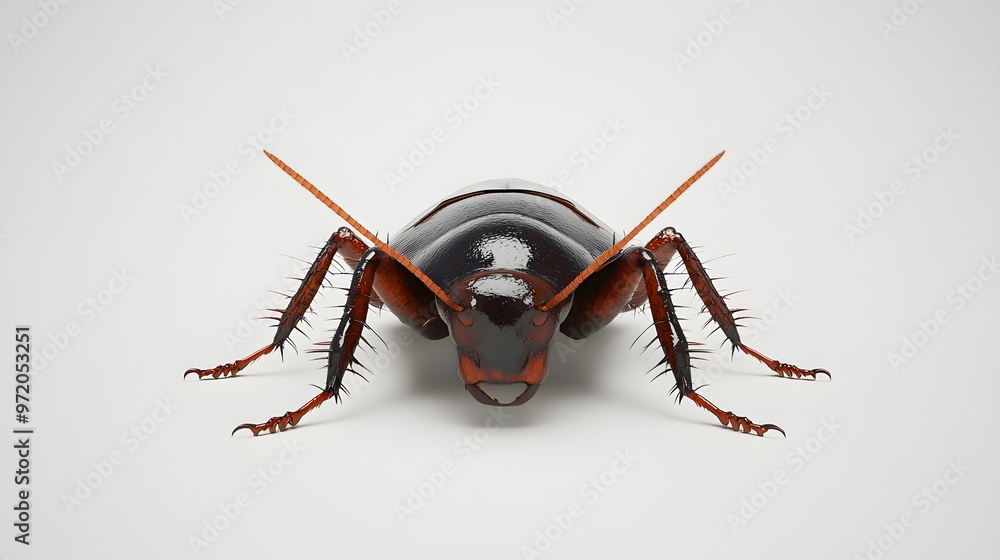Poster 6. a detailed 3d render of a sleek cockroach with realistic textures, isolated on a pristine white b