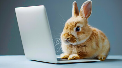 Programmer Easter bunny on laptop