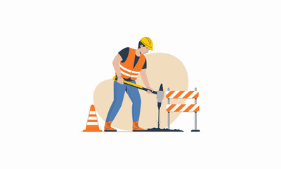 construction workers in safety gear working together.