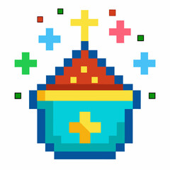 Obraz premium Vibrant Pixel Art Potion with Colorful Crosses and Sparkles in Retro Style