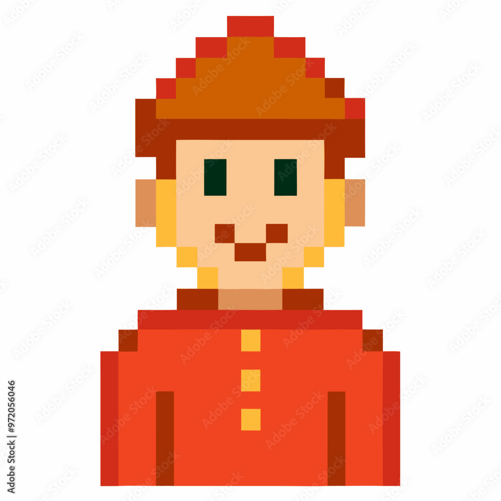 Aufkleber pixel art character smiling retro game avatar 8 bit graphic design