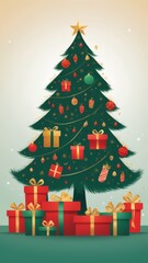 Fototapeta premium Elegant Christmas tree with gifts on matte background for stylish holiday cards