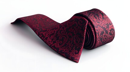 129. A lifelike 3D render of a luxury silk necktie with intricate patterns, isolated on a pristine white background