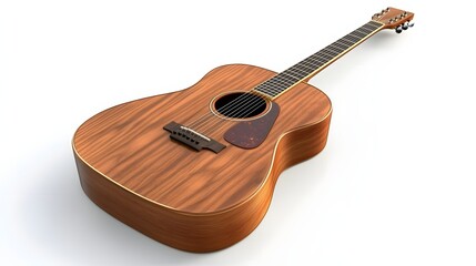 Fototapeta premium 130. A realistic 3D render of a premium acoustic guitar with detailed wood grain, isolated on a pristine white background