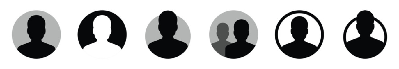 Vector avatar user icon with different shades flat designs set. Man and woman vector profile signs. Avatar user icon in different design styles