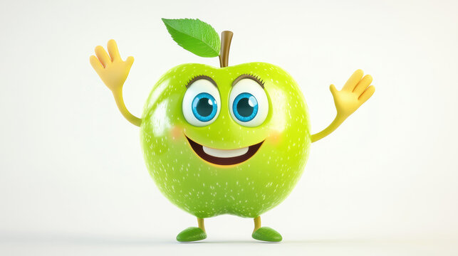 Happy Green Apple Character.