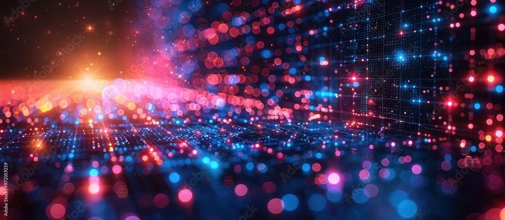 Poster abstract digital network with glowing lights