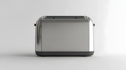 139. A realistic 3D render of a modern stainless steel toaster with a sleek design, isolated on a pristine white background