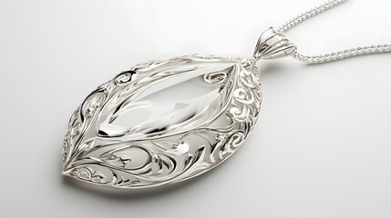 140. A detailed 3D render of a stylish glass pendant with an intricate design, isolated on a pristine white background