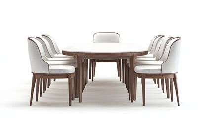 Obraz premium 141. A lifelike 3D render of a contemporary dining table with elegant chairs, isolated on a pristine white background