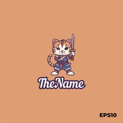 Cat warrior logo, vector, mascot, character, cartoon, illustration, eps10