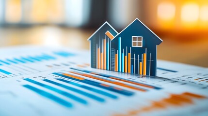 A detailed financial chart illustrating a debt-to-income ratio, with a house icon highlighted, conveying the impact of refinancing on mortgage management