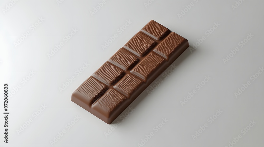 Poster 11. a detailed 3d render of a gourmet chocolate bar with a textured wrapper, isolated on a pristine 
