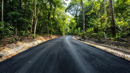 Obraz premium Newly paved road in the heart of a beautiful forest
