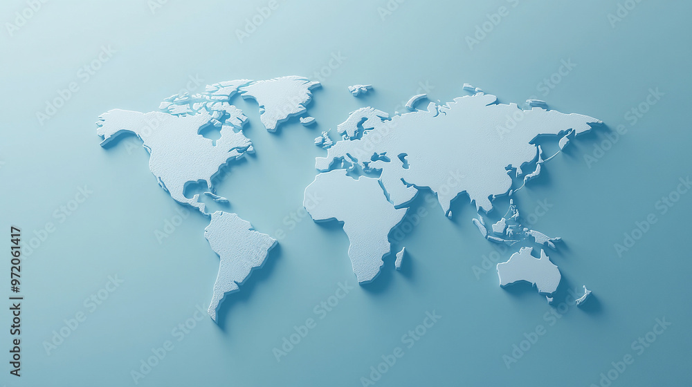 Poster 3d world map rendered on a soft blue gradient background. the sleek design highlights global connect
