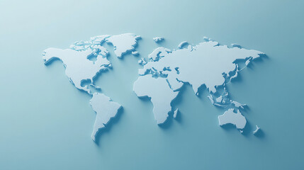 Obraz premium 3D world map rendered on a soft blue gradient background. The sleek design highlights global connectivity and simplicity, perfect for modern and clean visuals