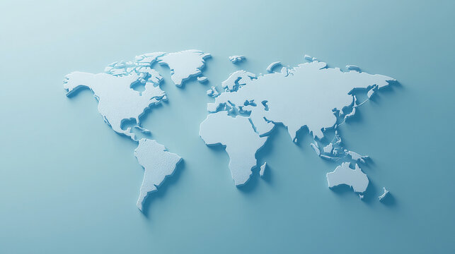 3D world map rendered on a soft blue gradient background. The sleek design highlights global connectivity and simplicity, perfect for modern and clean visuals