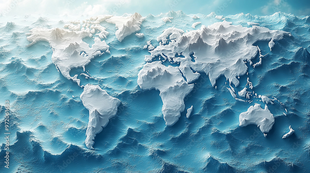 Poster 3d world map rendered on a soft blue gradient background. the sleek design highlights global connect