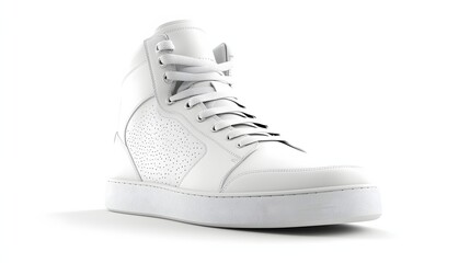 109. A realistic 3D render of a stylish high-top sneaker with intricate detailing, isolated on a pristine white background