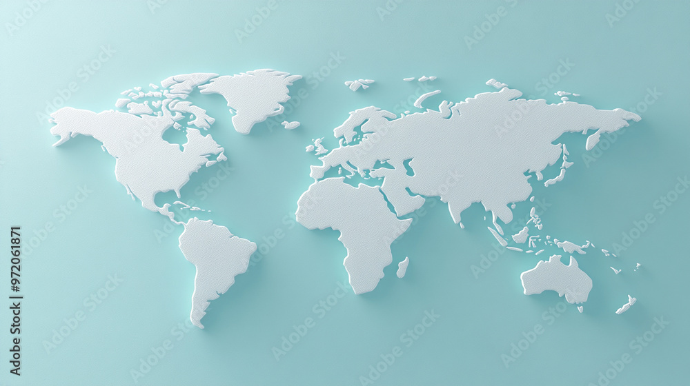 Poster 3d world map rendered on a soft blue gradient background. the sleek design highlights global connect