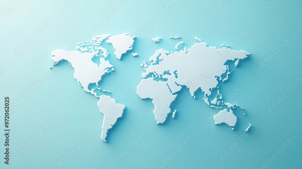 Poster 3d world map rendered on a soft blue gradient background. the sleek design highlights global connect